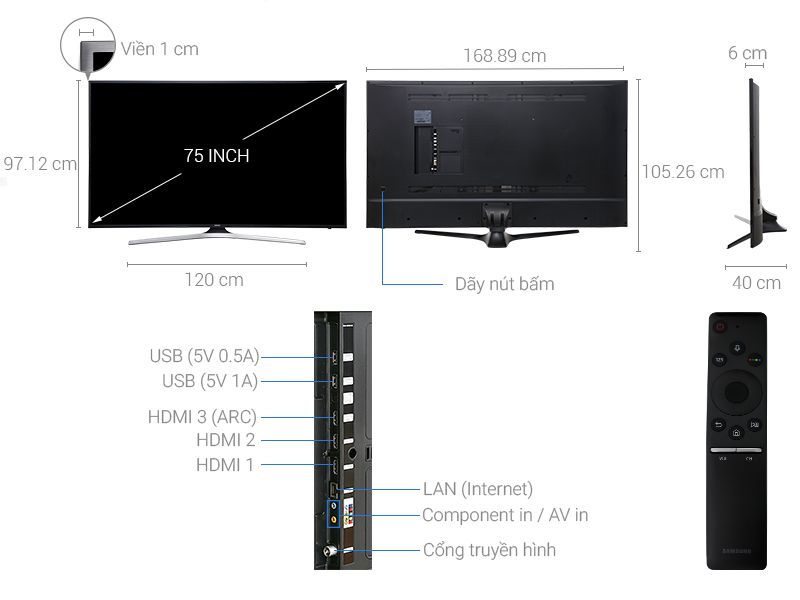 Thông số kỹ thuật Smart Tivi Samsung 4K 75 inch UA75MU6100